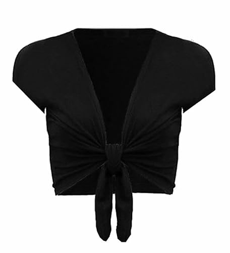 FASHION MY LOVE Women Cap Sleeve Bolero Shrug Tie Up Front Cropped Cardigan Short Sleeves Top Ladies Cap Sleeve Shrug Tie Up Front Crop Bolero Cardigan 8-26