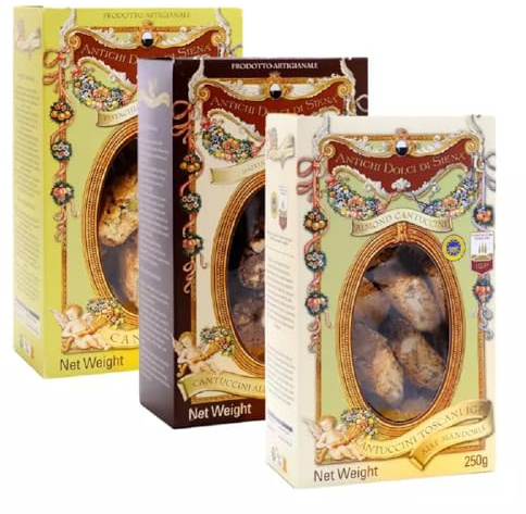 Tris Cantuccini Antichi Dolci di Siena: Toscani IGP, Pistacchio, Nocciola e Cacao 250 gr x 3