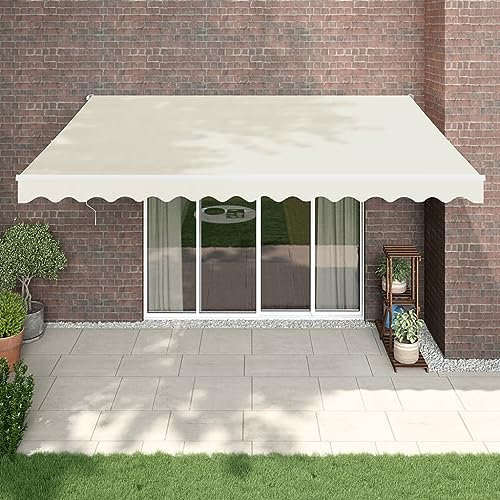 Tenda da sole retrattile, 4,5 x 3 m, motorizzata/manuale, per balcone, terrazza, esterno, tessuto color crema e alluminio, resistente alle intemperie, facile installazione