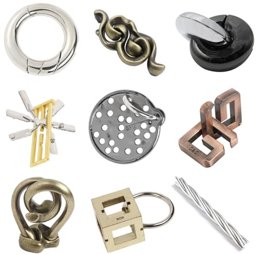 Joyeee 9 Piezas Brain Teaser Rompecabezas de Alambre de Metal, Mind Game IQ Test Unlock Toy, Interlock Challenge Puzzle Game Juguete Educativo Regalo para niños Niñas Adolescentes Adultos, #G