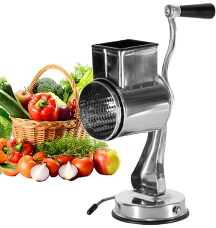 Rallador de queso multifuncional, triturador de verduras de acero inoxidable, manivela ergonómica, herramienta de cocina con base de succión, dispositivo de rallado de tuercas, cortador de zanahoria