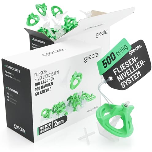 greate Système de nivellement de carrelage 500 pièces 2 mm - Kit avec 200 clips, 200 capuchons filetés & 100 croix de croisillon carrelage autonivelant 2mm, croisillon autonivelant