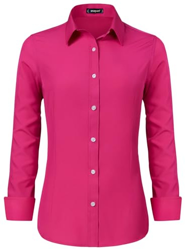 Stamain Camisa de Mujer Elegante de Manga Larga con Escote en V y Botones para Oficina y Eventos Formales