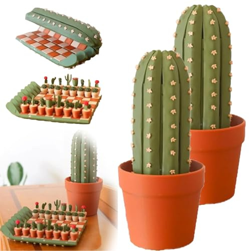 Cactichess, set di 32 chess cactus chess board cactus, stampa 3D, set di chesses portatili, confezione regalo per famiglie, amici e plantari (2 pezzi)