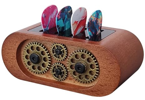 HEYBALUN Guitar Pick Holder, Wooden Pick Holder for Picks Storage and Display, Gift for Guitarists or Guitar Enthusiasts，Guitar Accessories in Steampunk Retro Style(Pick Storage Organizer).