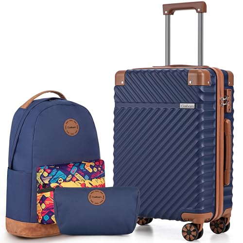Cosbarn Carry On Luggage 22x14x9 Airline Approved, Hardside 20 Inch Carry on Suitcases with Wheels, Hard Shell ABS Lightweight Carry on Luggage Set, Travel Suitcase Set with TSA Lock, DarkBlue