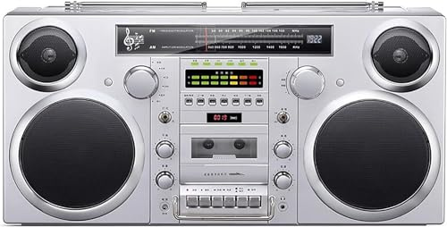 Retro Bluetooth Boombox with Cassette & CD Player, AM/FM Radio, SD Slots, Aux In - Convert Cassettes to USB/SD for Digital Music