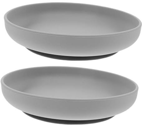 ibasenice 2pièces Lot De Assiettes Silicone Anti-déversement Ventouse Pour Repas Autonomes Personnes Âgées Et Patients Couleur Gris Foncé Usage Quotidien