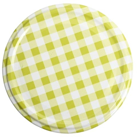 50x Glass Jar Lids Twist Off 82mm Metal Replacement Caps for Jam Honey Pickle Vegetables Fruits Plain Colors Metal Preserving Lid (Checkered Green)