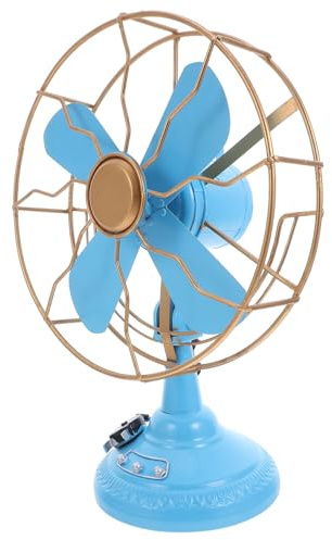 DECOMELODY Ventilatore da Tavolo in Ferro Vintage Stile Retrò in Metallo Blu Decorazione Statua d'Arte per Casa Camera e Ufficio Ornamento Classico Retrò
