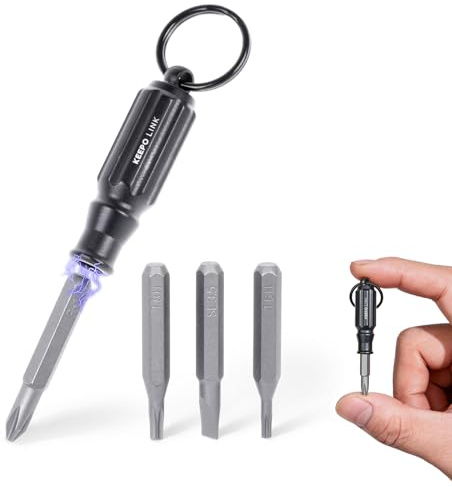 KEEPO LINK Titanium Small Screwdriver Set with 4 Magnetic Bits (Black) | Mini Keychain Phillips Driver, Precision Slotted Flathead Torx Bit Set for Everyday Carry (PH1, SL3.5, T6H, T8H)