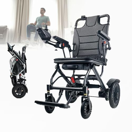 Fauteuil roulant électrique léger pliable motorisé tout terrain pour adultes, supporte 100 kg, double moteur, taille de voyage, ne pèse que 16,3 kg