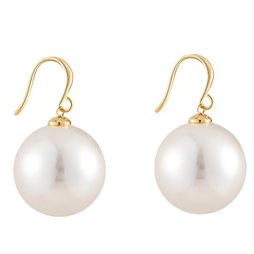Kupfer 18 MM Perlenohrringe Hängend für Frauen 1 Paar Weiß Groß Zarte Ohrenhaken Auffälliger Ohrschmuck Aretes De Perlas Para Mujer