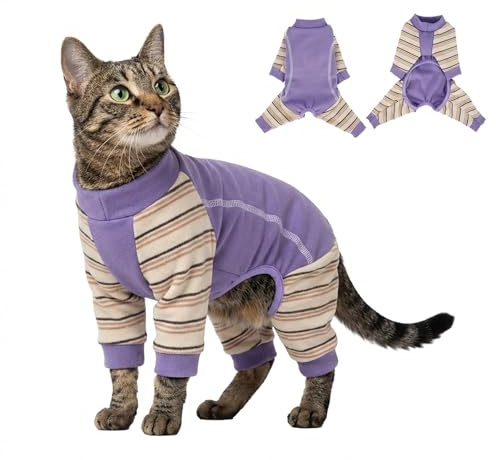Kattbody efter OP M, OP-kropp katt efter kastrering, läckageskydd katt, skyddsoverall katt fyrbenta vän, katter onsie mot pälsförlust, minskar katthår, bekväm och ventilerande lila
