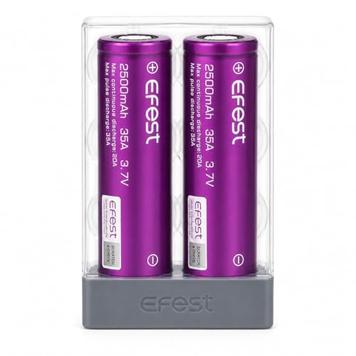 EFEST 2500 Rechargeable Battery 35A with Protective Case [Pack of 2] | Extended Capacity, Versatile Compatibility, Highly Stable for Vaping Mods and Electronics, No Nicotine