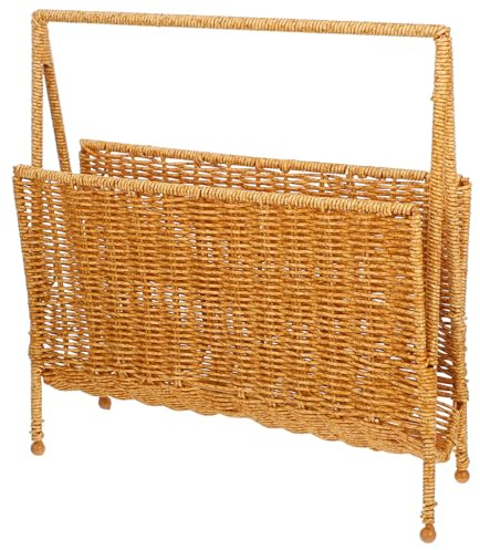 SUPVOX Revistero Tejido Estilo Ratán Plástico, Cesta de Almacenamiento para Hogar, Color Claro Bicolor, Tamaño Mediano, Soporte Práctico para Revistas y Libros, Adecuado para