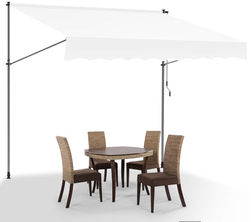 Ollewiellan Klemmmarkise 250cm Breit mit Handkurbe, Balkonmarkise ohne Bohren, Markise Höhenverstellbar UV50+ Sonnenschutz wasserabweisend, einfache Montage, Greme