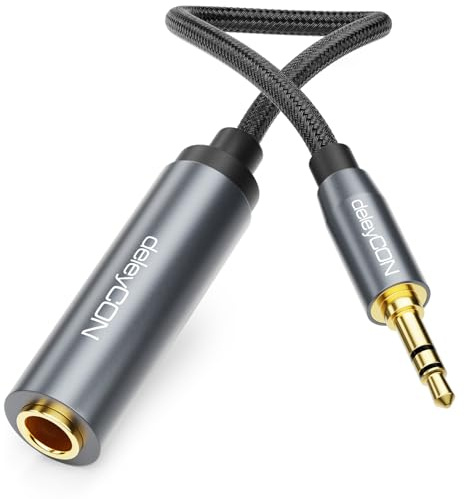 deleyCON 3,5mm a 6,3mm Jack STEREO - AUX Audio Adattatore TRS - Connettore 3,5mm a Presa 6,3mm, 20cm - per Cuffie, Altoparlanti, Chitarra, Amplificatore, HiFi
