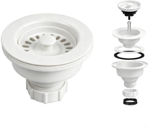 MIKMLYZE Double Layer Kitchen Sink Strainer, Anti Clogging Drain Filter with Quick-Lock Nut for 114mm Sinks, Black(White)