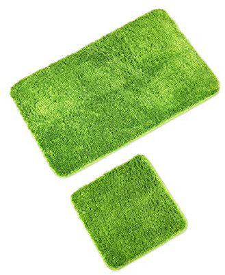 WohnDirect Badematten Set - WC Vorleger (45x45cm), Badematte (60x100cm) - rutschfest waschbar Badezimmerteppich OHNE WC-Ausschnitt - Grün