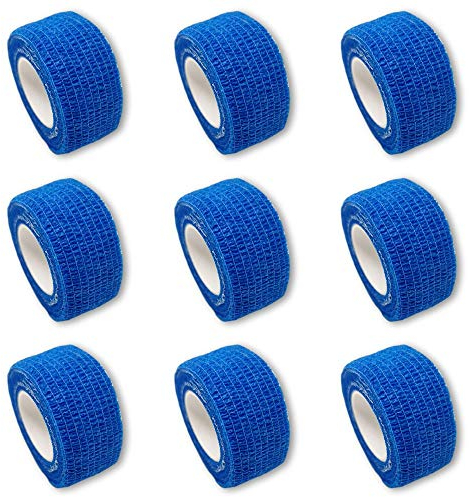 9er-Set Fingerverband | Pflasterverband | Pflaster ohne Kleber - in BLAU - 2,5cm x 4,5m - elastisch, wasserabweisend, kohäsiv