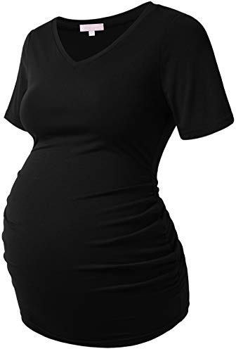 Bhome Maternity Shirt Short Sleeve Pregnancy Tshirt Side Ruched Tee Top