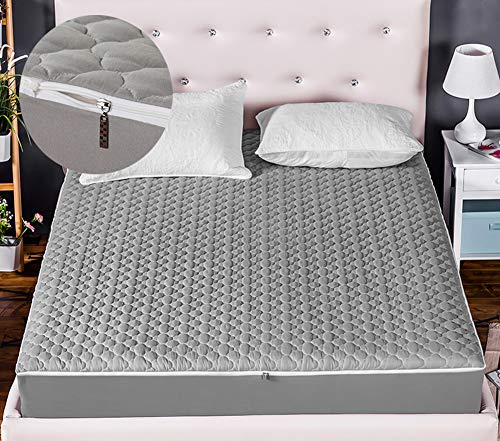 LIVEINU 360 Grad Rundumschutz Matratzenschoner mit Zweiseitigem Reißverschluss Gesteppt Anti-Allergisch Unterbetten Maschinenwaschbar Matratzenauflage Matratzenschutz Grau 180x200cm + Höhe 25cm