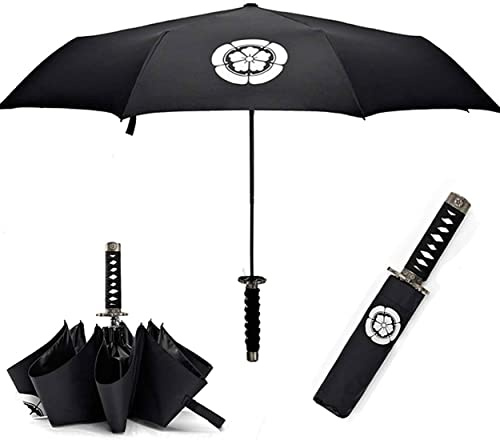 Cool Lemon Samurai Katana Master Sword Hilt-handtag, vikbart paraply, anime, bärbar, resor, japansk ninja, kompakta paraplyer vindtätt, svart lim, anti-UV, affärer födelsedagspresent för män