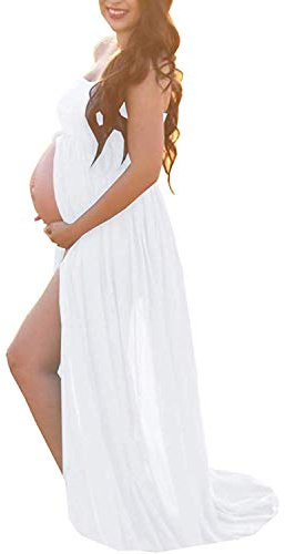 BUOYDM Mujer Embarazada Chifón Largos Vestido de Fiesta Foto Shoot Dress Fotográficas de Maternidad Apoyos De Fotografía (Talla única-Busto:95-120CM, Longitud:170CM, D-Estilo 4)