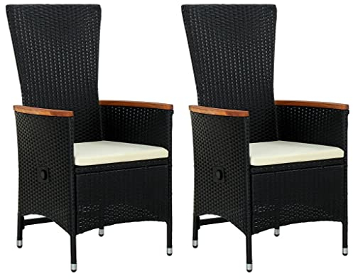 vidaXL 2X Gartenstuhl mit Polstern Gartensessel Sessel Stuhl Hochlehner Gartenmöbel Rattanmöbel Rattansessel Stühle Poly Rattan Schwarz