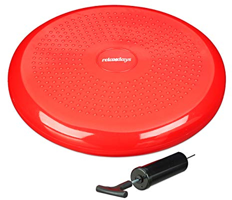 Relaxdays 1 x Balance Kissen, 140 kg Maximalgewicht, Balance Pad mit Luftpumpe, Ballsitzkissen mit Noppen, Fitness Kissen, rot