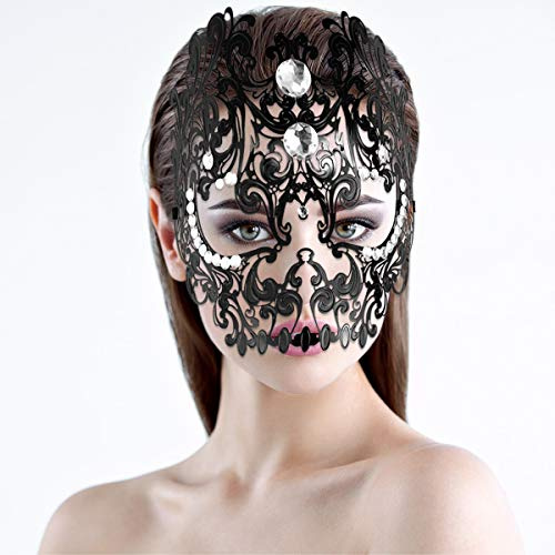 BESPORTBLE Maskerade Maske Damen – Halloween Maske Teufel Vollgesichtsschädel Maskerade Maske Diamant Metall Skelett Maske Karneval Party Maske Cosplay Kostüm (Schwarz)