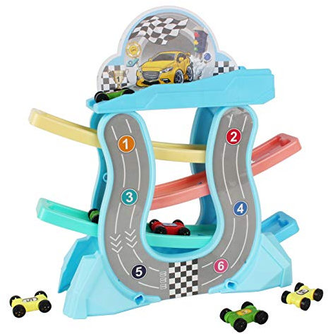 FeiWen Auto-Rennbahn Rennstrecke Rampenrennstrecke Spaßauto für Kleinkinder Frühkindliches Spielzeug für Kinder von 1 bis 4 Jahren (4. Stock)