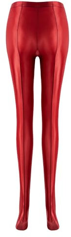 Doomiva Damen Strumpfhose Glänzende Strümpfe Leggings Hohe Taille Hose Pants Sport Strumpfhosen Sportleggings für Yoga Tanz Ballett Burgunderrot L