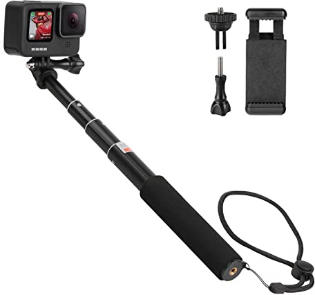 HSU 57.6cm/22.6 Selfie-Stick für GoPro, Insta360 & DJI Osmo Action-Kameras | Tragbarer teleskopischer Ausziehstab Handgriff Vlog-Ständer für Kurzvideoaufnahmen, inklusive Handgelenkriemen