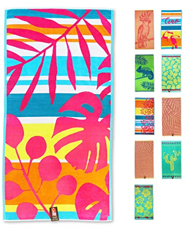 jilda-tex Strandtuch 90x180 cm Badetuch Strandlaken Handtuch 100% Bio-Baumwolle Velours Frottier Pflegeleicht Verschiedene Designs (Tropical Summer)