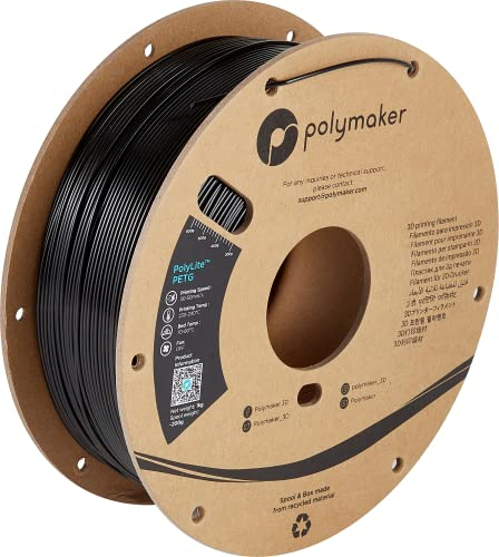 Polymaker PB01014 PolyLite Filament PETG hitzebeständig, hohe Zugfestigkeit 2.85mm 1000g Schwarz 1S