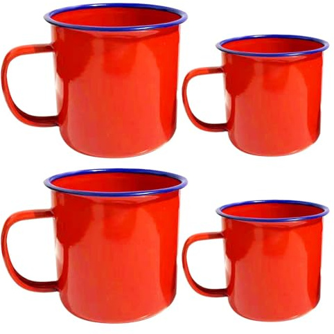 Cabilock Emaille Tasse 4er-Set, Mehrweg Kaffee-/Tee-/Trinkbecher, porzellan Kaffeetassen Teetassen Teepott für Daheim, Party, Büro, oder Camping（6cm and 9cm）