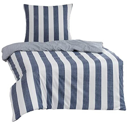 Traumschlaf Mako-Satin Bettwäsche Usedom • Blau-weiß gestreift im maritimen Look • 100 % Baumwolle • Hautsympathisch & temperaturausgleichend • 1 Bettbezug 135 x 200 cm + 1 Kissenbezug 80 x 80 cm