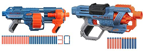 Nerf Elite 2.0 Shockwave RD-15 Dart Blaster, 30 Nerf Elite Darts, 15-Dart Rotating Drum, Kids Outdoor Toys & Elite 2.0 Commander RD-6 Dart Blaster, 36 Elite Darts, 18-Dart Clip, Outdoor Toys for Kids
