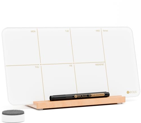 Desktop Glass Weekly Planner Whiteboard with Detachable Wood Stand,Small Portable Dry Erase Calendar to Do List White Board 12x6 for Office, Home, Schools, Marker&Eraser Included, Yeoux