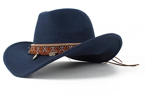 QBQZXAOSOWH Fedora Trilby Western Cowboyhut Krempe Fascinator Out Schwarz Sombrero Jazz Cap Größe 52-54 Dunkelblau