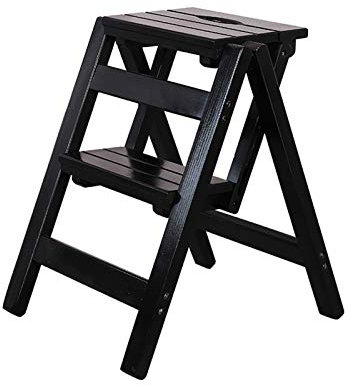 ZYQYMX Wood 2 Tread Steps Stool Folding Steps Ladders for Kitchen, Wooden Stepladder Small Foot Stools Indoor Portable Shoe Bench/Flower Rack/Black