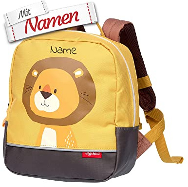 LALALO Sigikid Mini Kindergartenrucksack mit Namen personalisiert (bestickt), Kinderrucksack, Kinder Rucksack für Kindergarten Kita, Kleinkind Tasche, Kindergartentasche (Löwe)