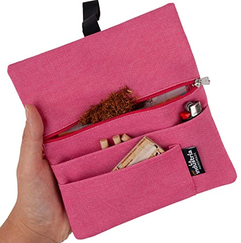 Water-repellent tobacco pouch for 30-50 g - Tobacco bag holder for filter tips, rolling paper & lighter (Strawberry)