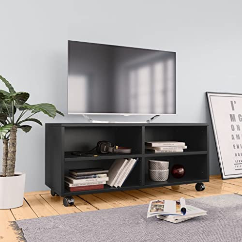 Mogou TV-Schrank, Fernsehtisch, Tv Lowboard, Fernsehschrank, Tv Bank, Tv Table, Tv Kommode, mit Rollen Schwarz 90×35×35 cm Spanplatte