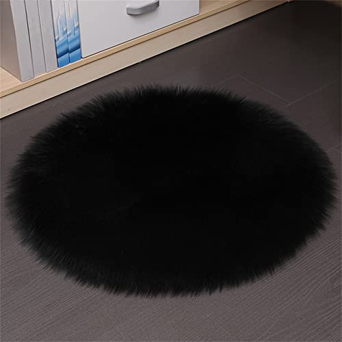 Tomifine Faux Fur Rug Fluffy Sheepskin Area Rugs Shaggy Soft Washable Carpet Non Slip Mats for Living Room Kids Bedroom Sofa Floor (Round 40 cm,Black)