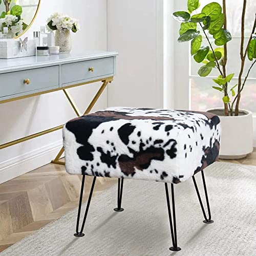 Home Soft Things Cow Flower Type Ottoman Bench 17 x 17 x 17 Square Footrest Upholstered Mink Fabric Decor for Living Room End of Bed Entryway or Bedroom Sitting Stool with Storage Need Assemble