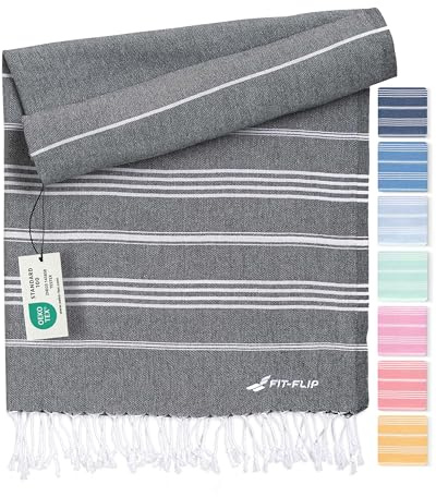 Fit-Flip Telo hammam – asciugamano mare cotone antisabbia XXL – asciugatura rapida - teli sauna fouta, asciugamani spiaggia ideale come sarong e per doccia – Antracite – 200x200cm Sultan