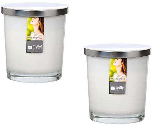 Velas aromáticas maxi de cristal, 110/95 mm, con tapa, juego de 2 unidades, antitabaco